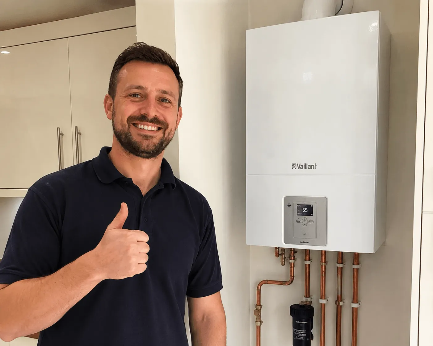 Man with his new boiler in Edinburgh
