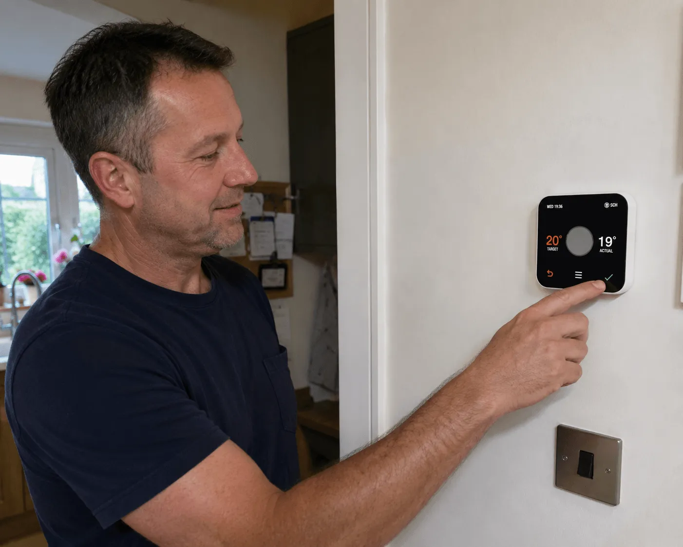 Man managing his heating on a Hive smart control